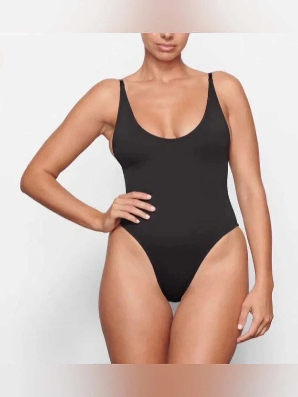 Skims Black Women's One-Piece swim scoop neck
